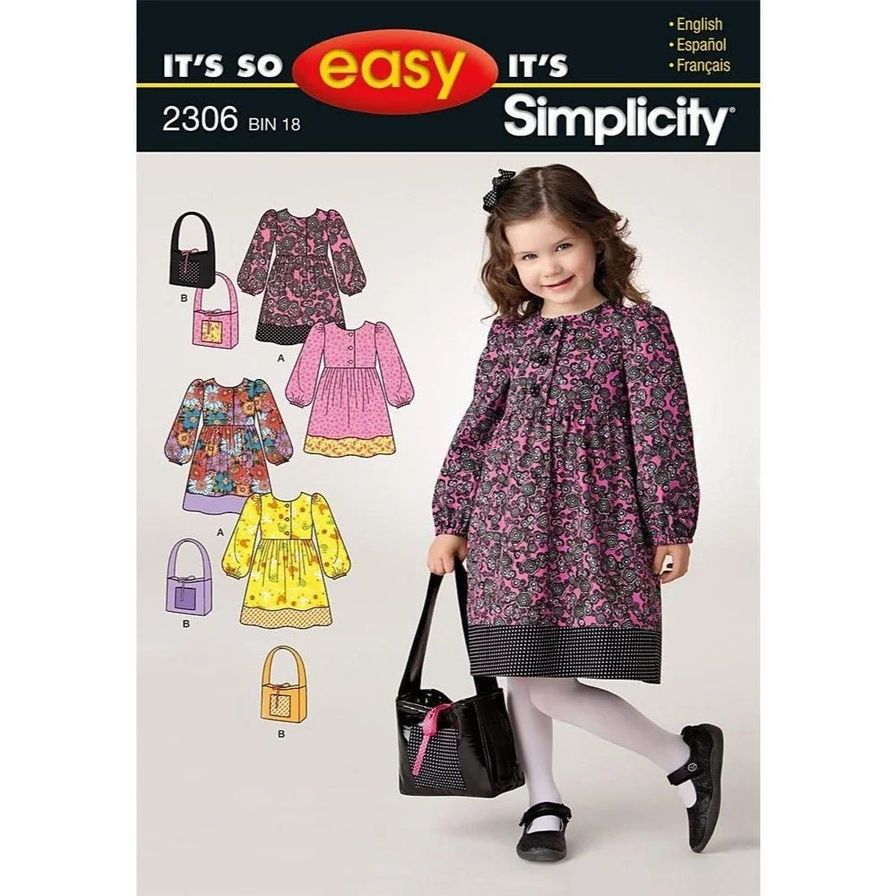 Simplicity Sewing Pattern 2306 Dress Purse Bag Girls Size 3-8